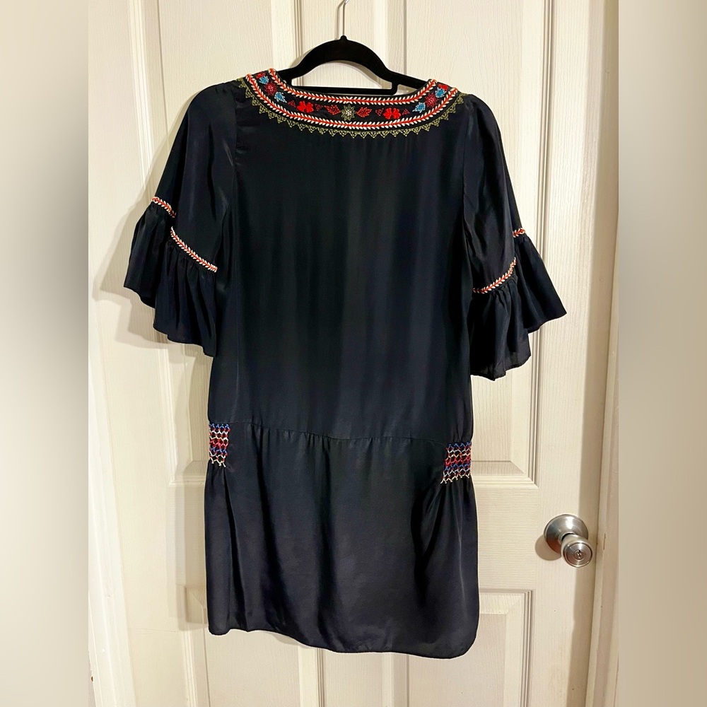 Calypso Saint Barth Silk Embroidered Navy Dress with Floral Accents Mini Small - Picture 5 of 16